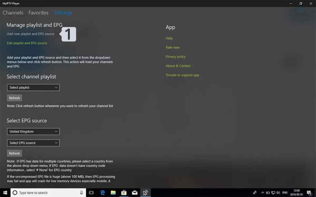 Add a playlist in a desktop IPTV player